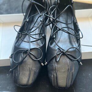 New Schutz Arissa Lace Up Ballet Flats Leather Black Size 9B